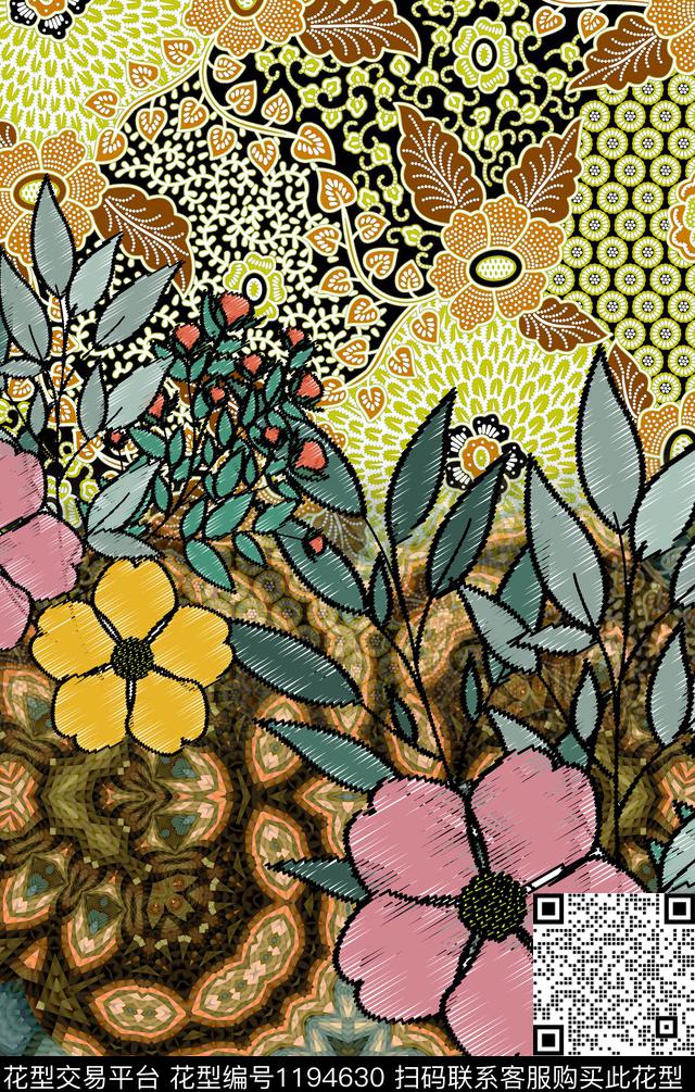 数码华亿平台复古民族风数码印花华亿平台下载（图片编号: 1194630） - 瓦栏（Walan）