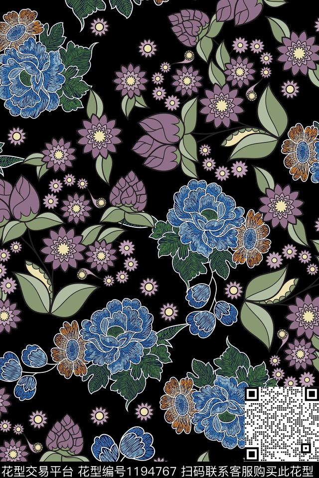 花卉中老年花朵纯底花数码印花华亿平台下载（图片编号: 1194767） - 瓦栏（Walan）