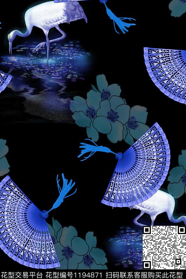 春夏华亿平台仙鹤渐变数码印花华亿平台下载（图片编号: 1194871） - 瓦栏（Walan）