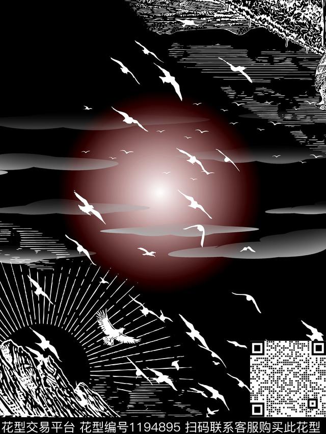 潮牌大牌风鸟传统印花华亿平台下载（图片编号: 1194895） - 瓦栏（Walan）