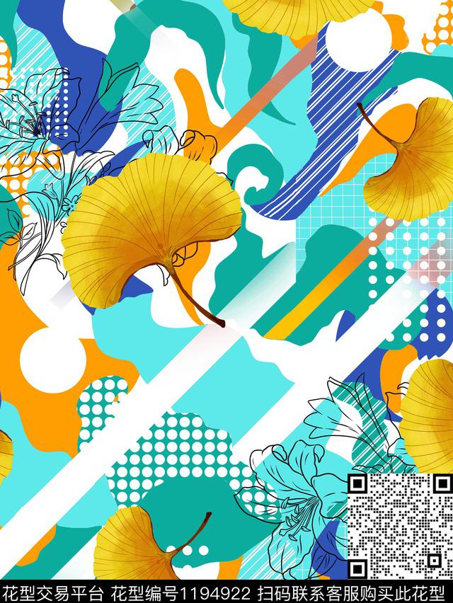 抽象波点线条花卉数码印花华亿平台下载（图片编号: 1194922） - 瓦栏（Walan）