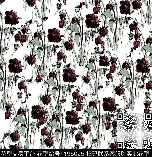 大牌风玫瑰花清爽数码印花华亿平台下载（图片编号: 1195025） - 瓦栏（Walan）