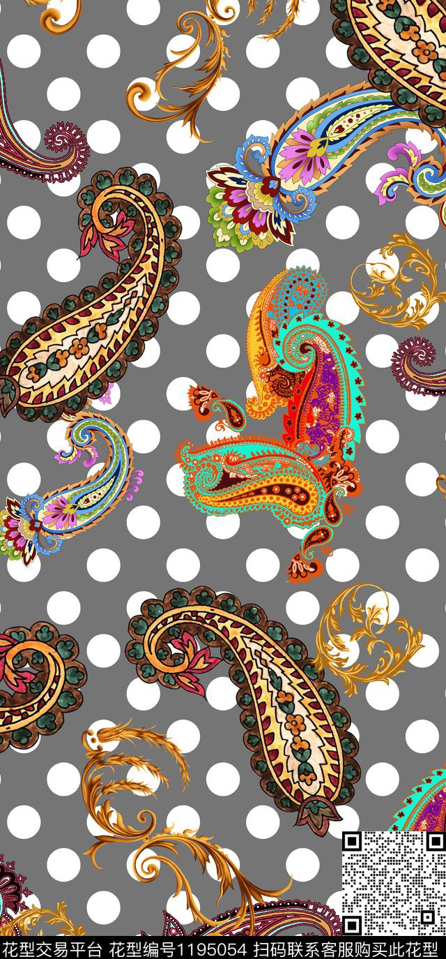 大牌风佩斯利波点数码印花华亿平台下载（图片编号: 1195054） - 瓦栏（Walan）