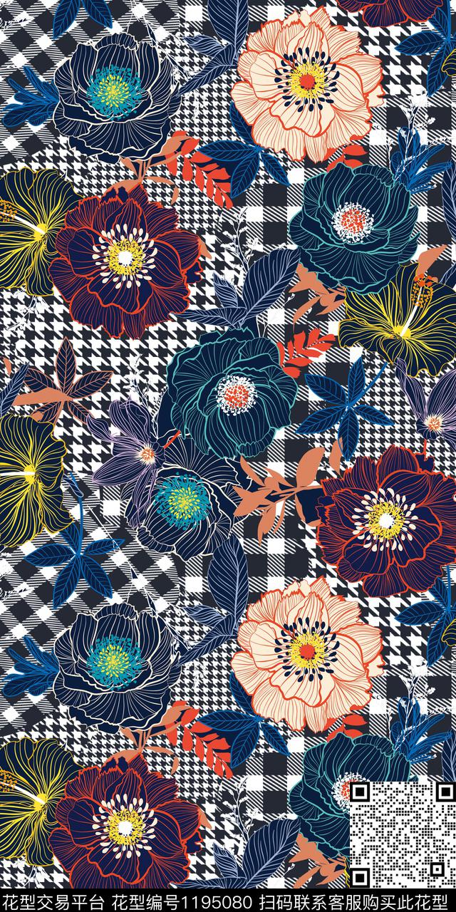 几何抽象花卉数码印花华亿平台下载（图片编号: 1195080） - 瓦栏（Walan）