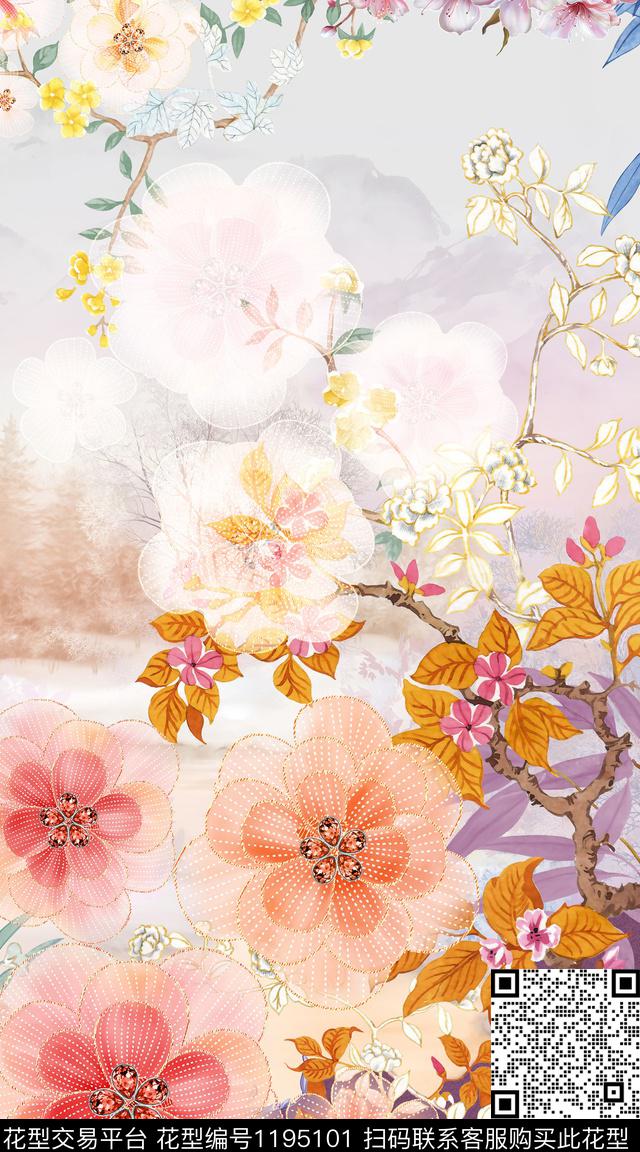 数码华亿平台抽象花卉数码印花华亿平台下载（图片编号: 1195101） - 瓦栏（Walan）