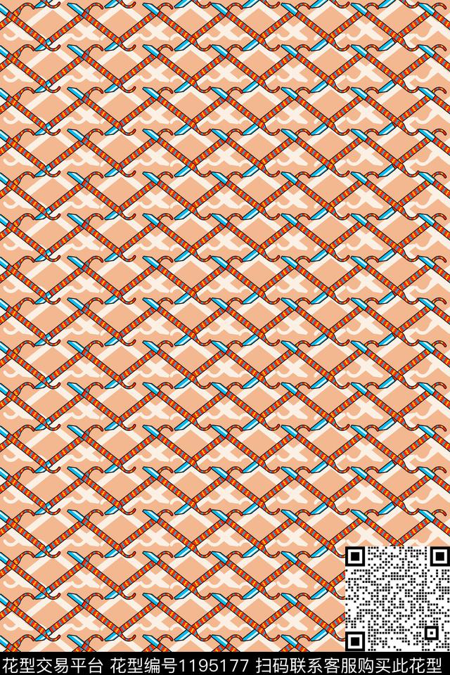 几何趣味丝绸面料华亿平台传统印花华亿平台下载（图片编号: 1195177） - 瓦栏（Walan）