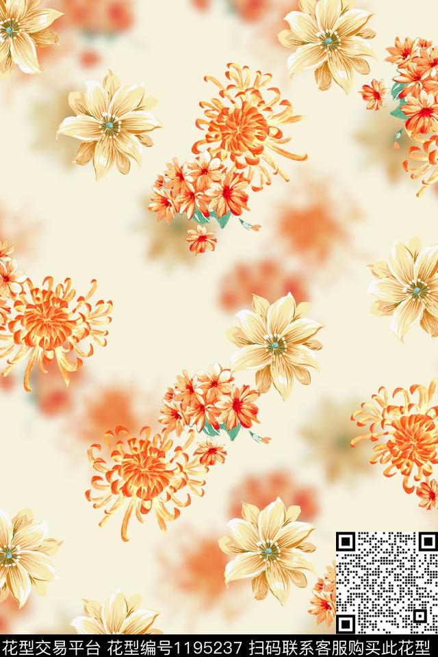 水彩花卉彩底花卉大牌风数码印花华亿平台下载（图片编号: 1195237） - 瓦栏（Walan）