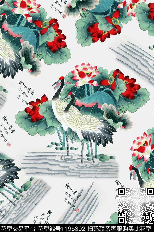 女装旗袍荷花数码印花华亿平台下载（图片编号: 1195302） - 瓦栏（Walan）