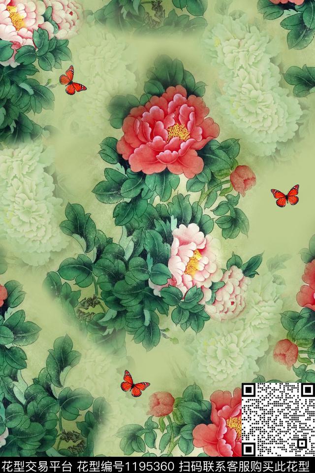 旗袍牡丹印花牡丹数码印花华亿平台下载（图片编号: 1195360） - 瓦栏（Walan）