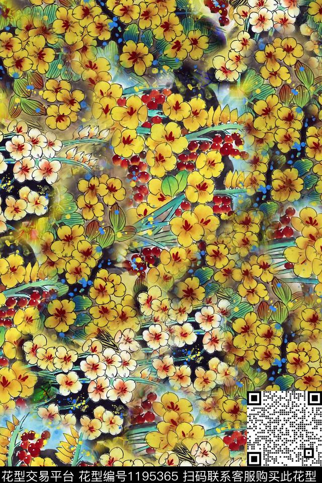 女装水彩花卉水墨风数码印花华亿平台下载（图片编号: 1195365） - 瓦栏（Walan）