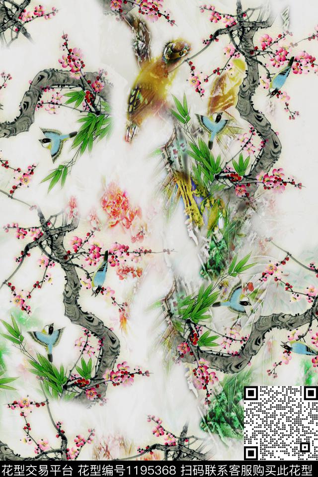 梅花女装梅花花鸟数码印花华亿平台下载（图片编号: 1195368） - 瓦栏（Walan）