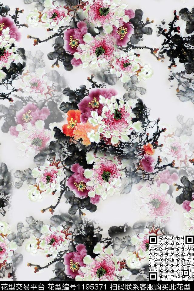 旗袍牡丹印花牡丹数码印花华亿平台下载（图片编号: 1195371） - 瓦栏（Walan）