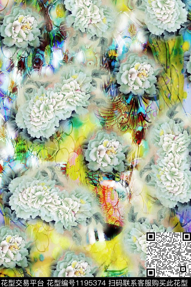 旗袍牡丹印花牡丹数码印花华亿平台下载（图片编号: 1195374） - 瓦栏（Walan）