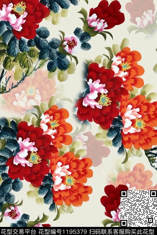 旗袍牡丹印花牡丹数码印花华亿平台下载（图片编号: 1195379） - 瓦栏（Walan）