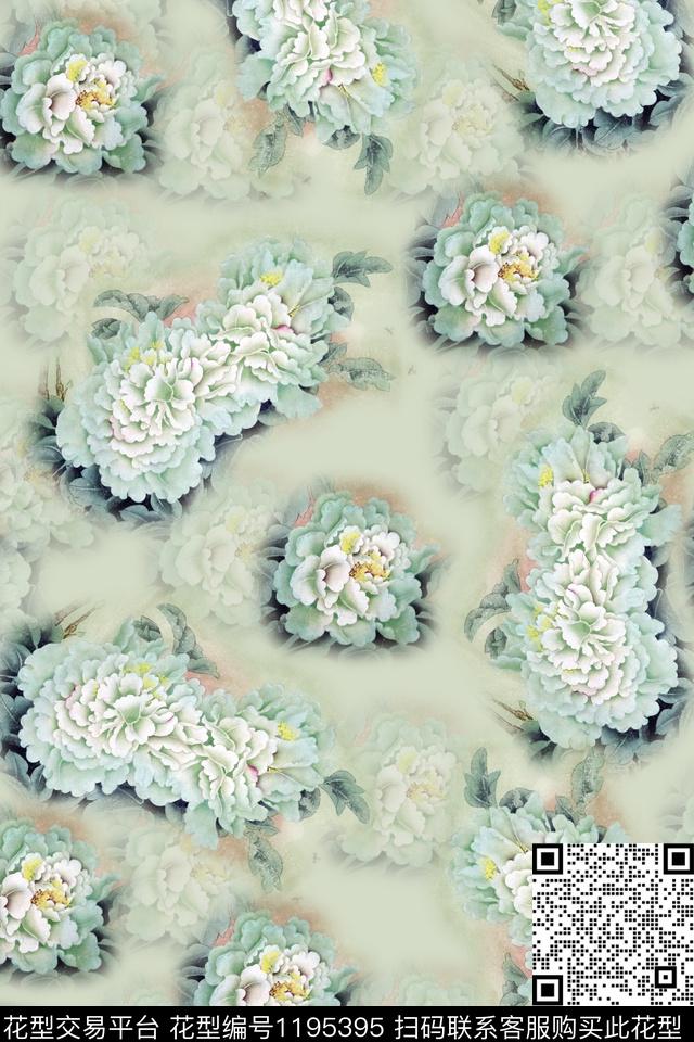 旗袍牡丹印花牡丹数码印花华亿平台下载（图片编号: 1195395） - 瓦栏（Walan）