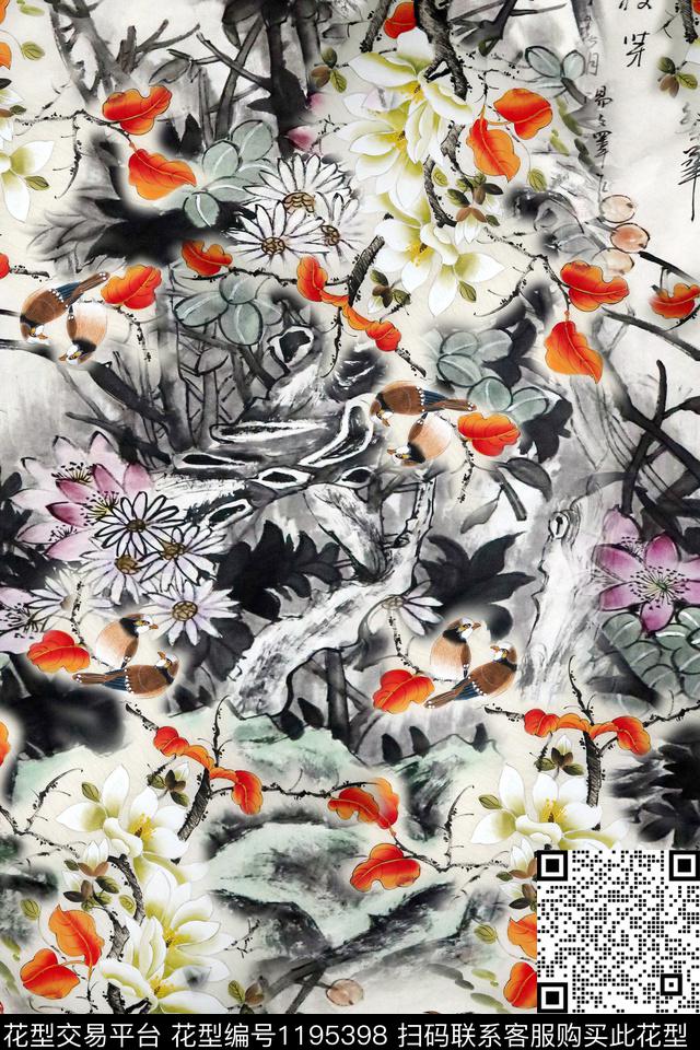 女装玉兰花花鸟数码印花华亿平台下载（图片编号: 1195398） - 瓦栏（Walan）