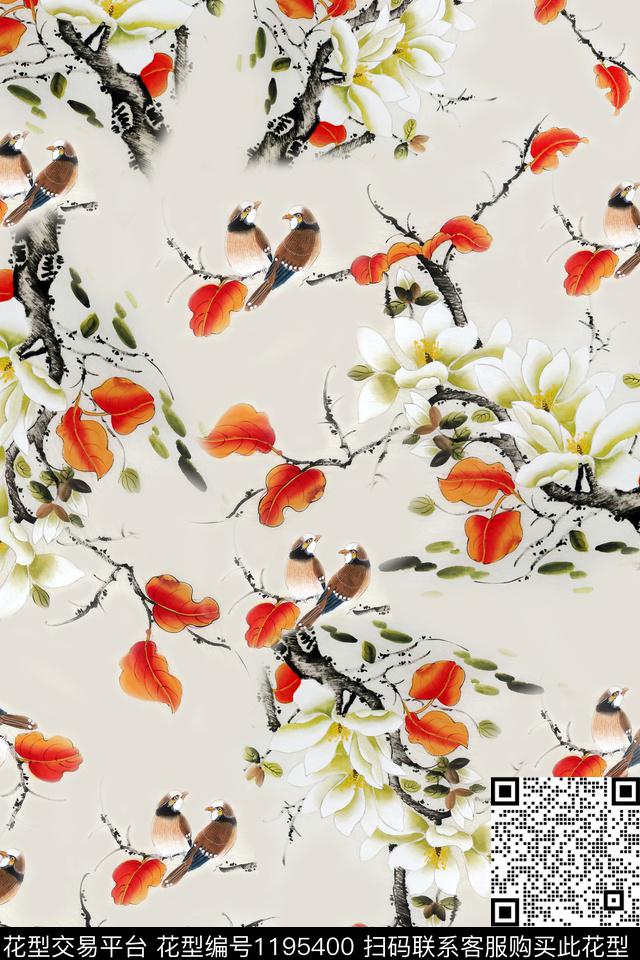 女装玉兰花花鸟数码印花华亿平台下载（图片编号: 1195400） - 瓦栏（Walan）