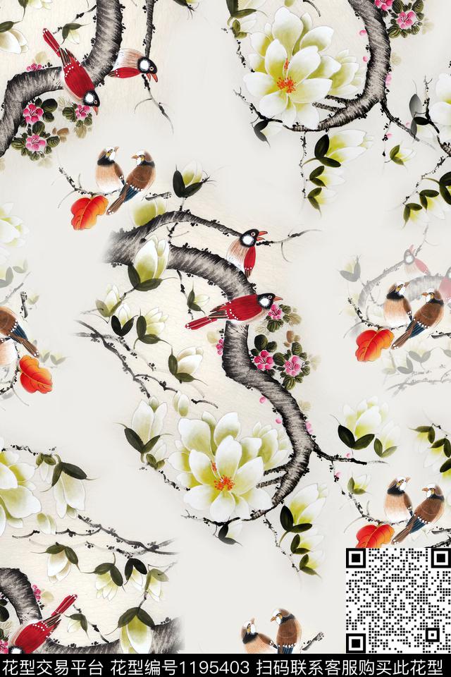 女装玉兰花花鸟数码印花华亿平台下载（图片编号: 1195403） - 瓦栏（Walan）
