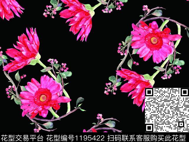 手绘花卉漂亮散点排列数码印花华亿平台下载（图片编号: 1195422） - 瓦栏（Walan）