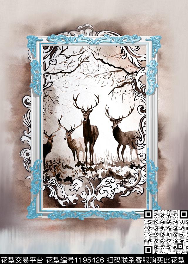 鹿渐变欧式定位花数码印花华亿平台下载（图片编号: 1195426） - 瓦栏（Walan）