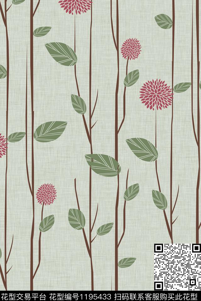 文艺花卉清爽底花卉传统印花华亿平台下载（图片编号: 1195433） - 瓦栏（Walan）