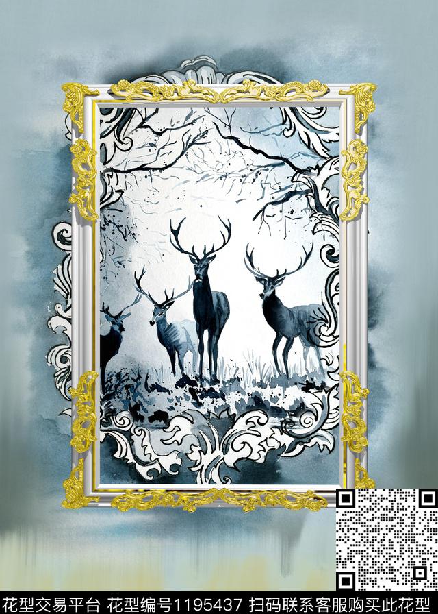 鹿渐变欧式定位花数码印花华亿平台下载（图片编号: 1195437） - 瓦栏（Walan）