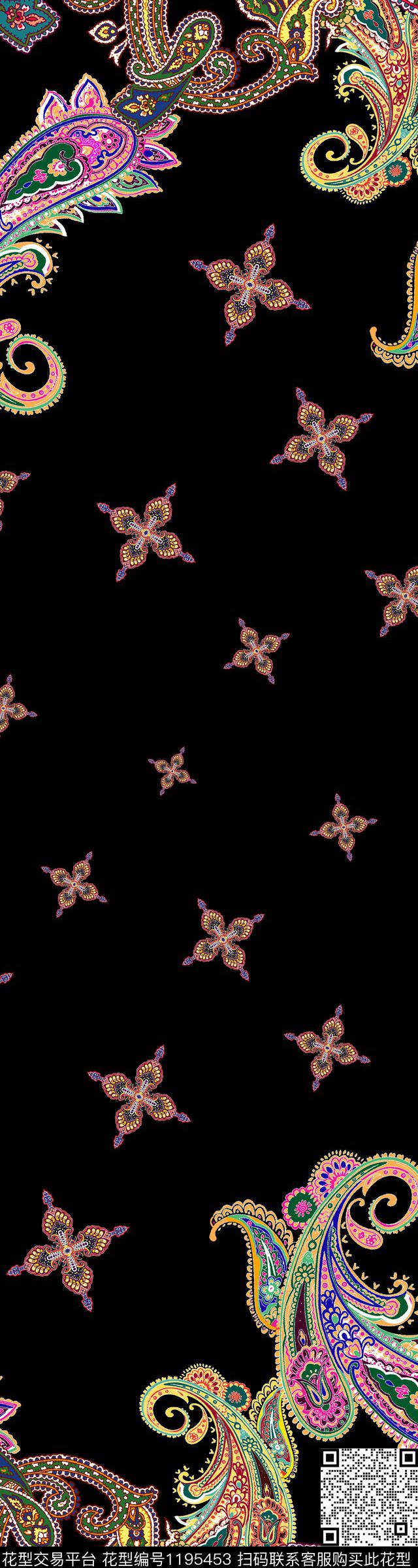 佩斯利定位花民族风数码印花华亿平台下载（图片编号: 1195453） - 瓦栏（Walan）