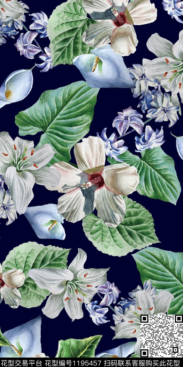数码华亿平台手绘花卉数码印花华亿平台下载（图片编号: 1195457） - 瓦栏（Walan）