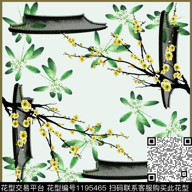 清爽底花卉小方巾中国风数码印花华亿平台下载（图片编号: 1195465） - 瓦栏（Walan）