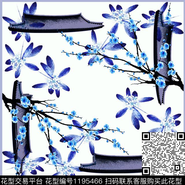 清爽底花卉小方巾中国风数码印花华亿平台下载（图片编号: 1195466） - 瓦栏（Walan）