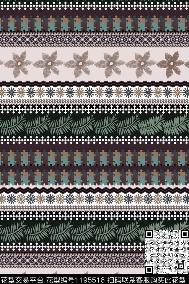 几何满版散花植物数码印花华亿平台下载（图片编号: 1195516） - 瓦栏（Walan）