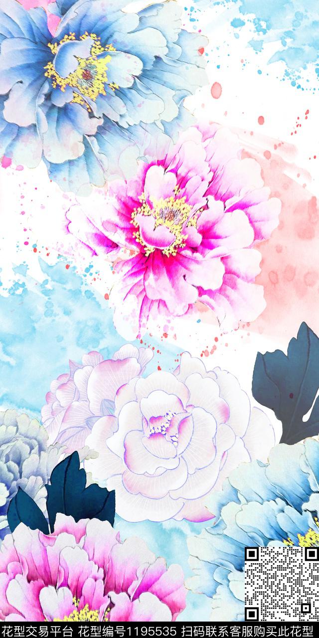 时尚水彩花卉旗袍数码印花华亿平台下载（图片编号: 1195535） - 瓦栏（Walan）