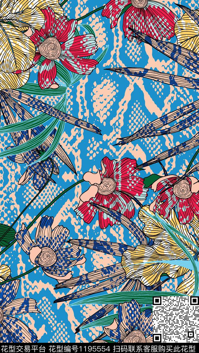 手绘花卉绿植树叶传统印花华亿平台下载（图片编号: 1195554） - 瓦栏（Walan）