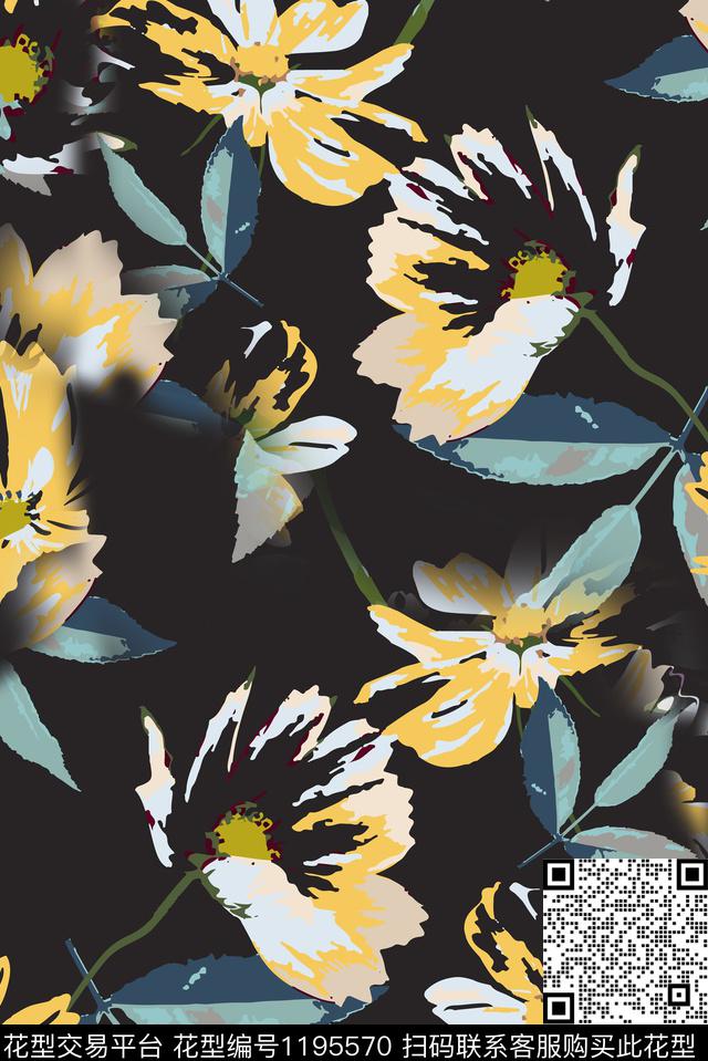 数码华亿平台水彩花卉大牌风数码印花华亿平台下载（图片编号: 1195570） - 瓦栏（Walan）