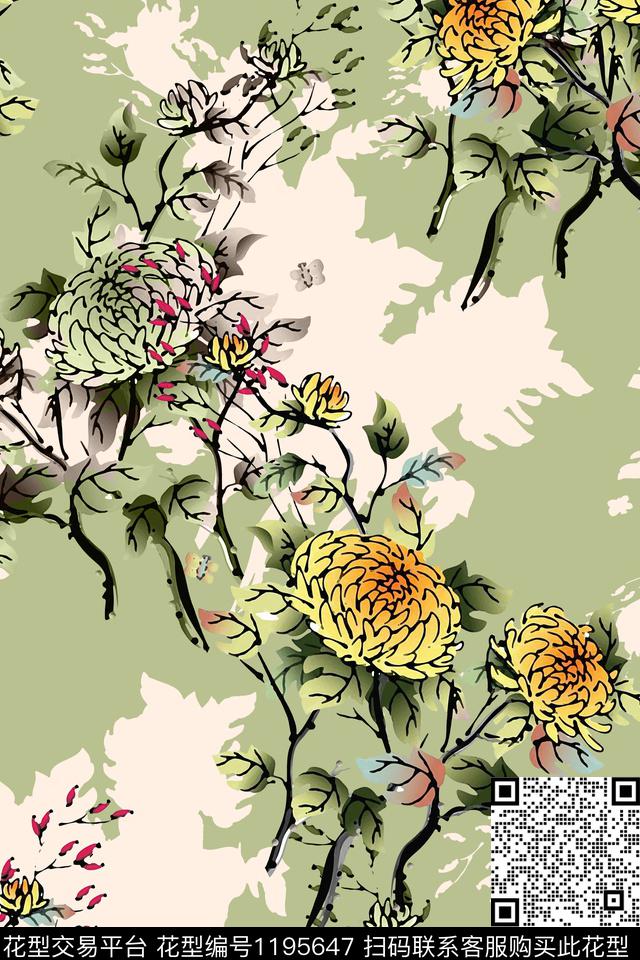 文艺花卉素雅数码印花华亿平台下载（图片编号: 1195647） - 瓦栏（Walan）