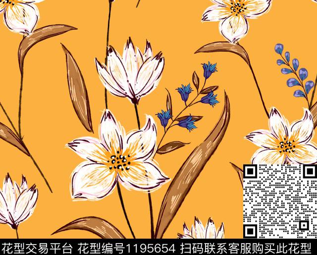 文艺素雅白花数码印花华亿平台下载（图片编号: 1195654） - 瓦栏（Walan）