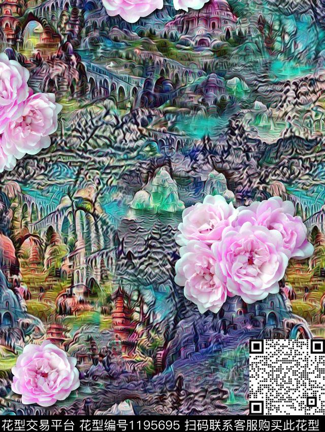 数码华亿平台女装花卉数码印花华亿平台下载（图片编号: 1195695） - 瓦栏（Walan）