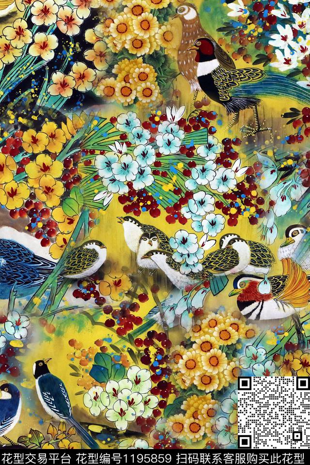 女装花鸟手绘花鸟数码印花华亿平台下载（图片编号: 1195859） - 瓦栏（Walan）
