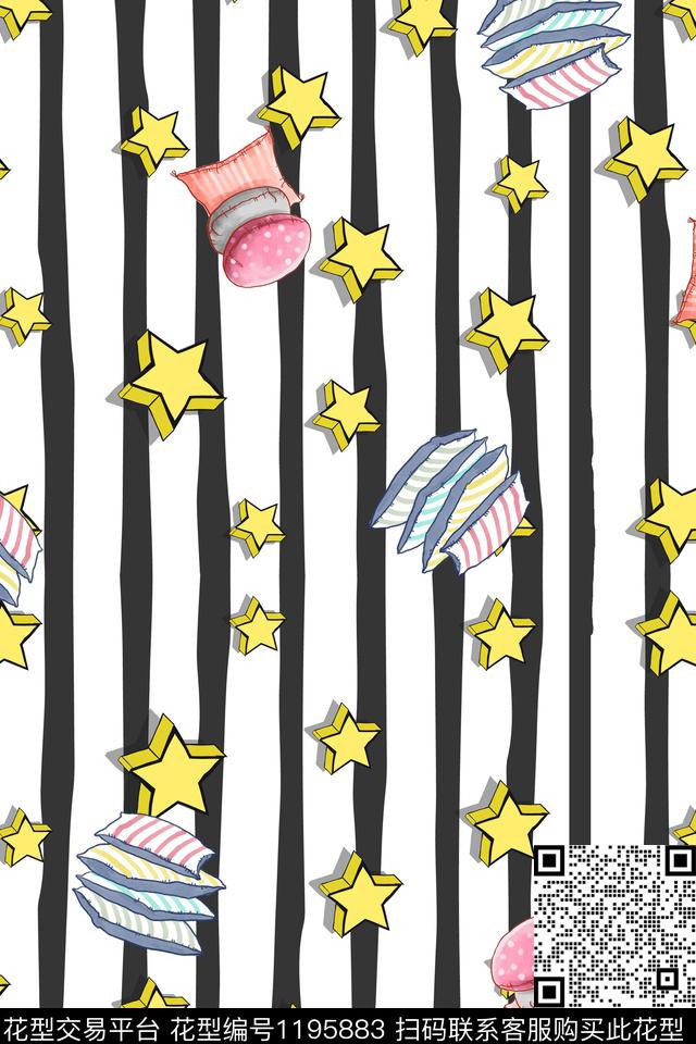 五角星条纹趣味数码印花华亿平台下载（图片编号: 1195883） - 瓦栏（Walan）