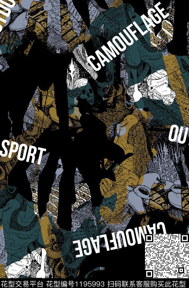 字母潮牌抽象传统印花华亿平台下载（图片编号: 1195993） - 瓦栏（Walan）