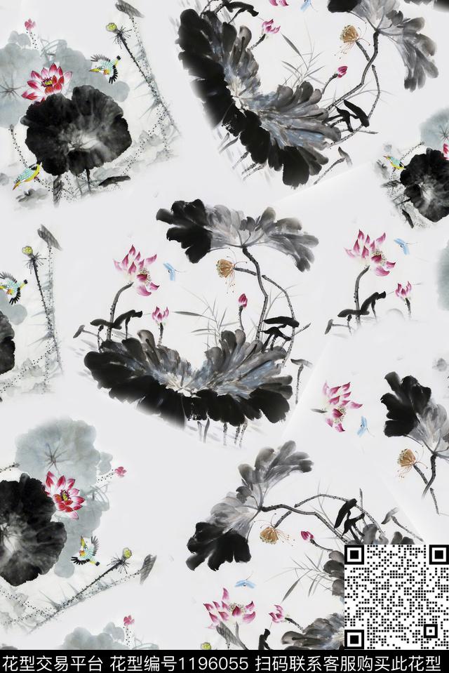 锦鲤荷花荷花图案数码印花华亿平台下载（图片编号: 1196055） - 瓦栏（Walan）
