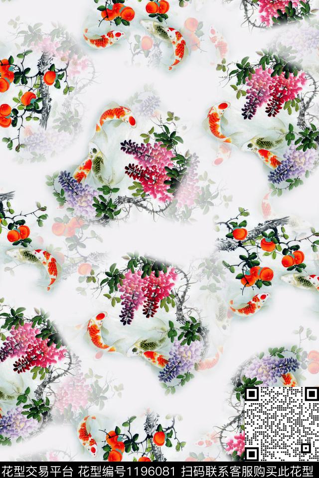 女装鱼花卉数码印花华亿平台下载（图片编号: 1196081） - 瓦栏（Walan）