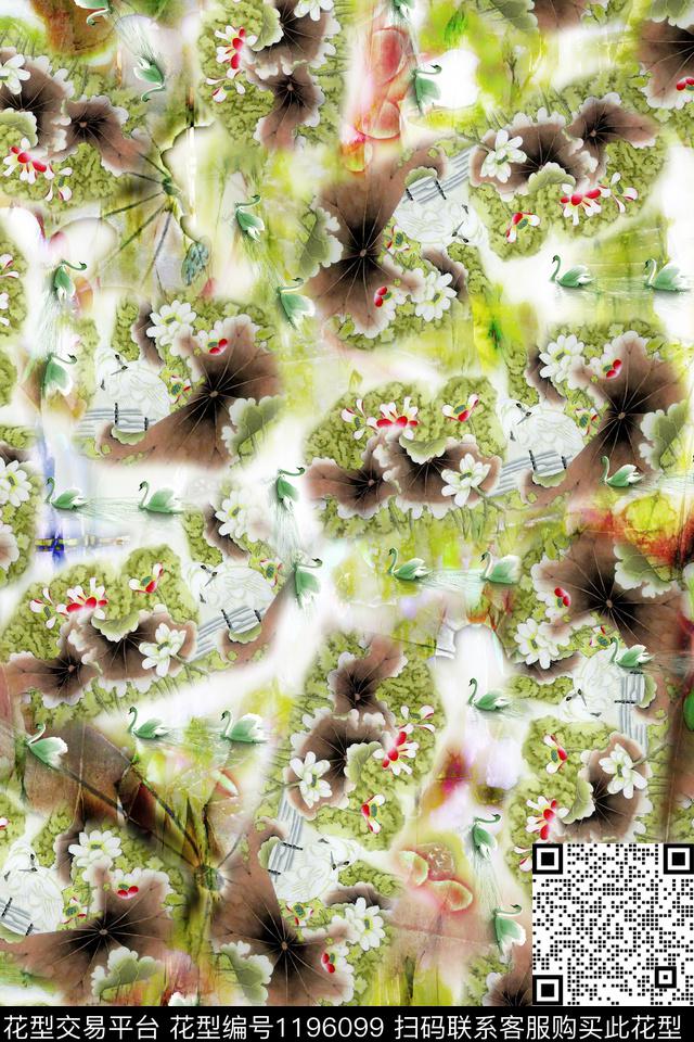 女装荷花印花荷花数码印花华亿平台下载（图片编号: 1196099） - 瓦栏（Walan）