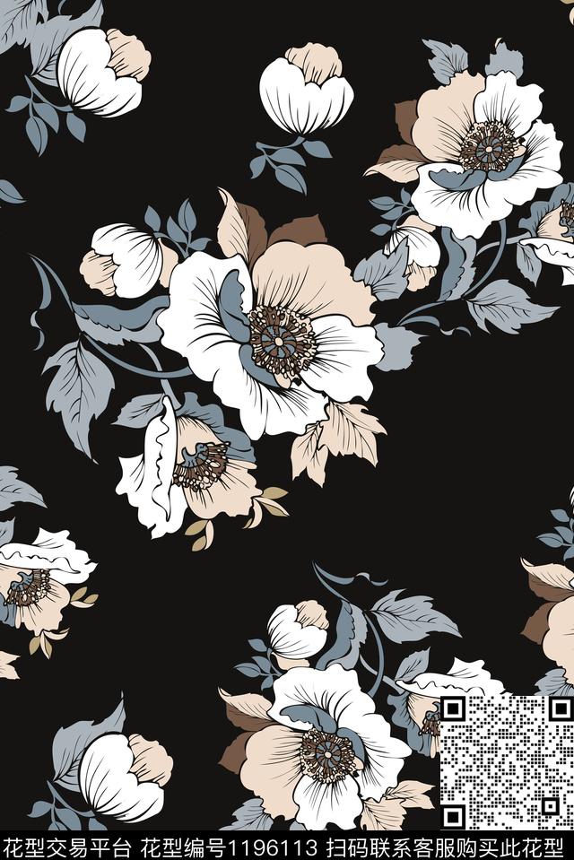 数码华亿平台水彩花卉欧美数码印花华亿平台下载（图片编号: 1196113） - 瓦栏（Walan）