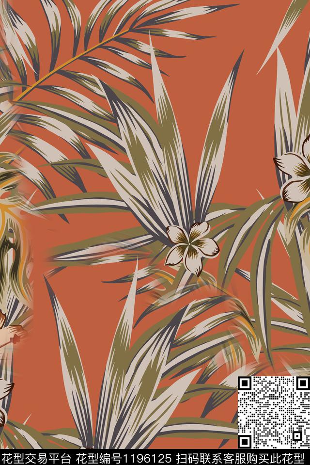 大牌风棕榈树热带华亿平台数码印花华亿平台下载（图片编号: 1196125） - 瓦栏（Walan）