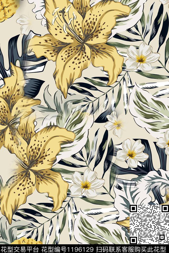 大牌风绿植树叶热带华亿平台数码印花华亿平台下载（图片编号: 1196129） - 瓦栏（Walan）