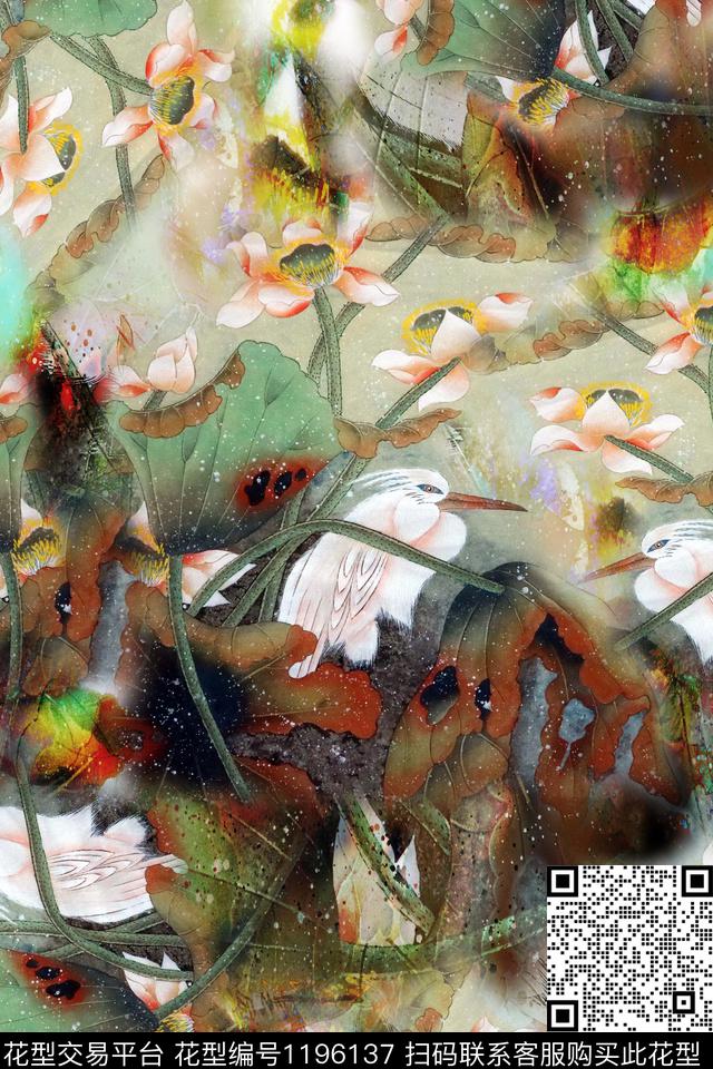 女装手绘花鸟花鸟印花数码印花华亿平台下载（图片编号: 1196137） - 瓦栏（Walan）