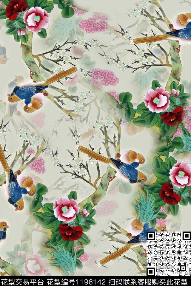 女装手绘花鸟花鸟印花数码印花华亿平台下载（图片编号: 1196142） - 瓦栏（Walan）