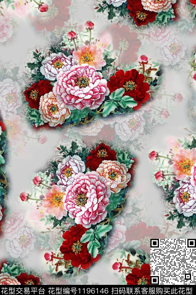 牡丹印花国画牡丹最新华亿平台数码印花华亿平台下载（图片编号: 1196146） - 瓦栏（Walan）