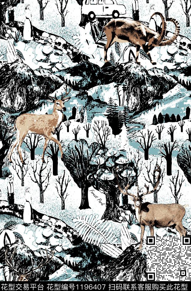 鹿大牌风树林传统印花华亿平台下载（图片编号: 1196407） - 瓦栏（Walan）